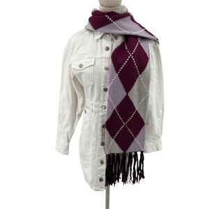 New York & Co. Purple Argyle Fringe Scarf